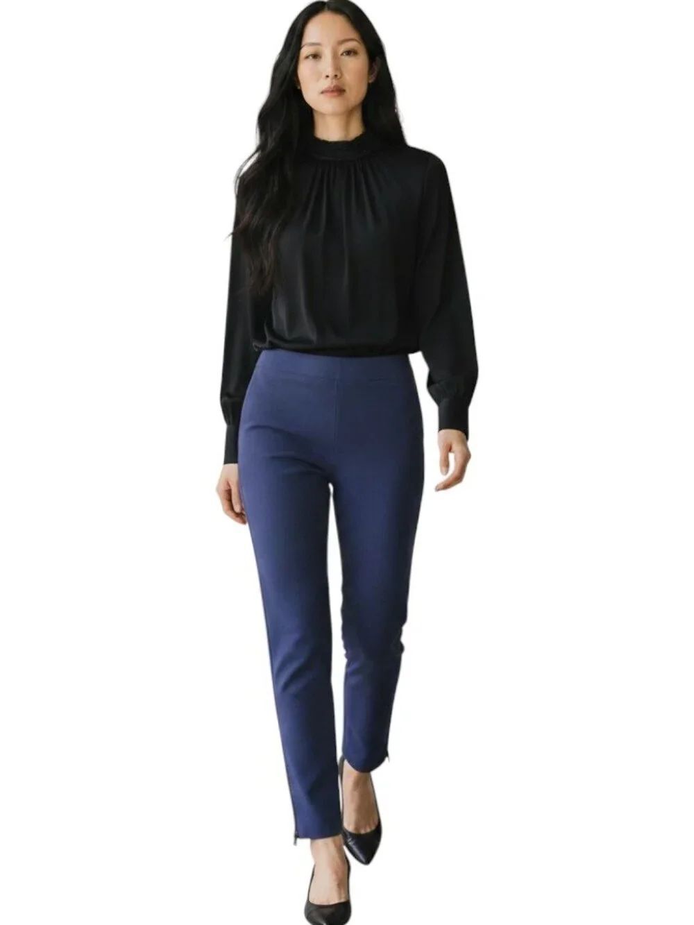 COS Slim Ankle Zip Pull-On Trouser Pants Navy Blue Stretch EUR 34 US XS Size 2